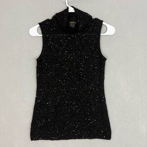 Donna Karan Cashmere Silk Sweater Women's Medium Turtleneck Sleeveless Black